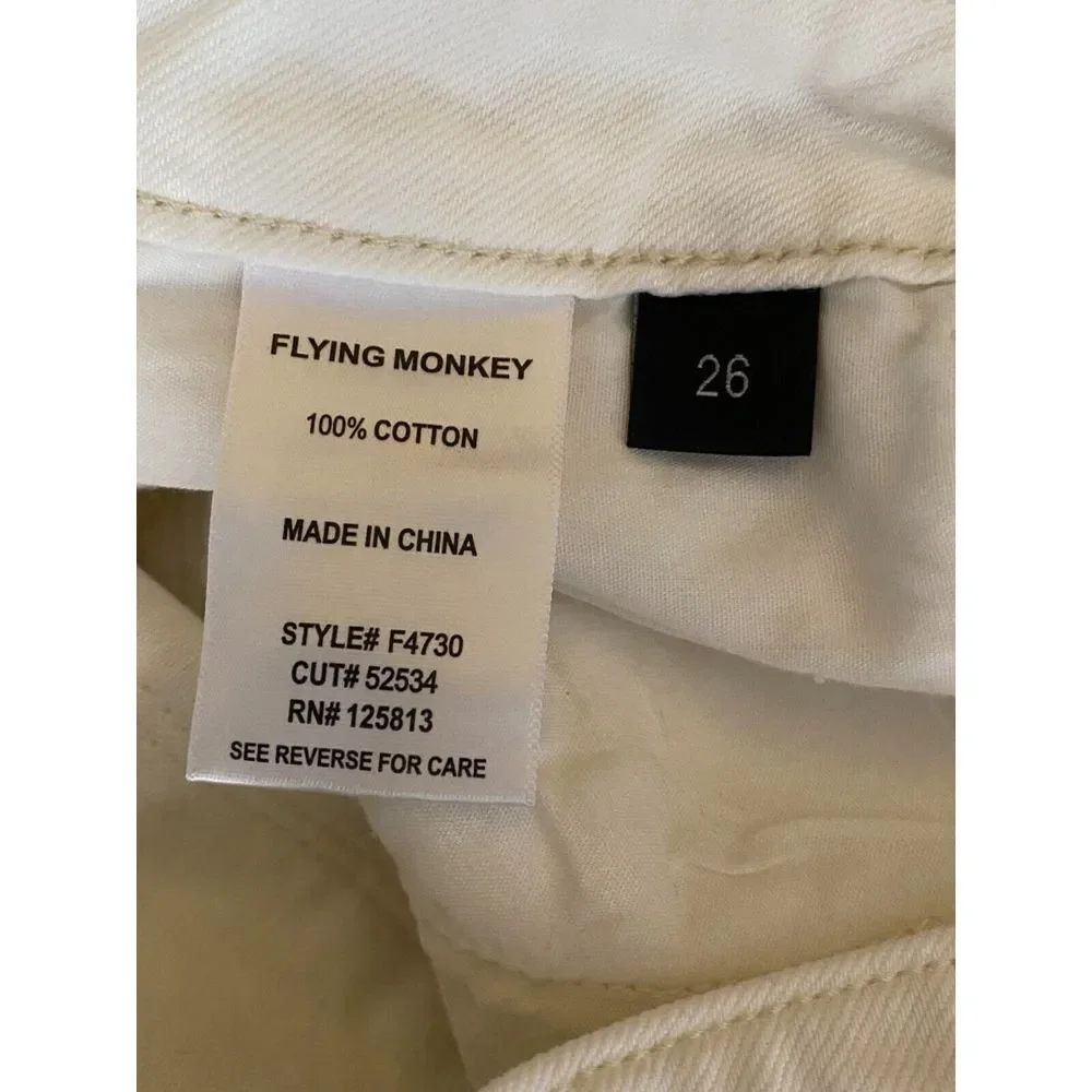 Flying Monkey jeans women's size 26 white distressed wide leg cropped‎ NWOT